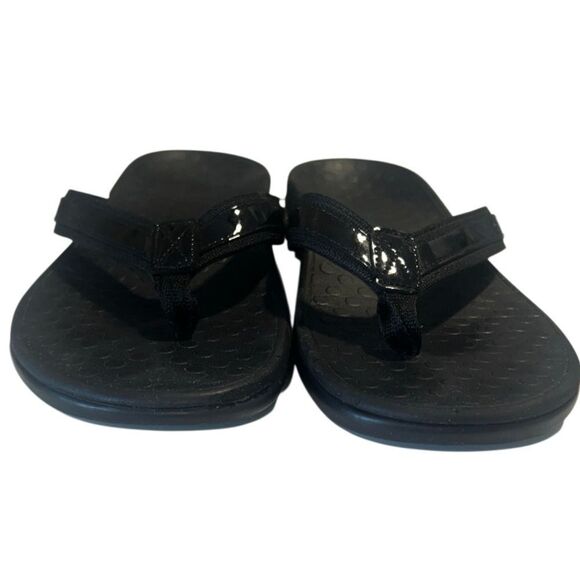 Vionic Tide Black Patent Detail Toe Post Slide Sandals Size 9 - Picture 2 of 8